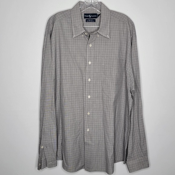 Ralph Lauren Other - VINTAGE Polo Ralph Lauren Button Shirt XXL Mens Gray Custom Fit Plaid 2 Ply 80s